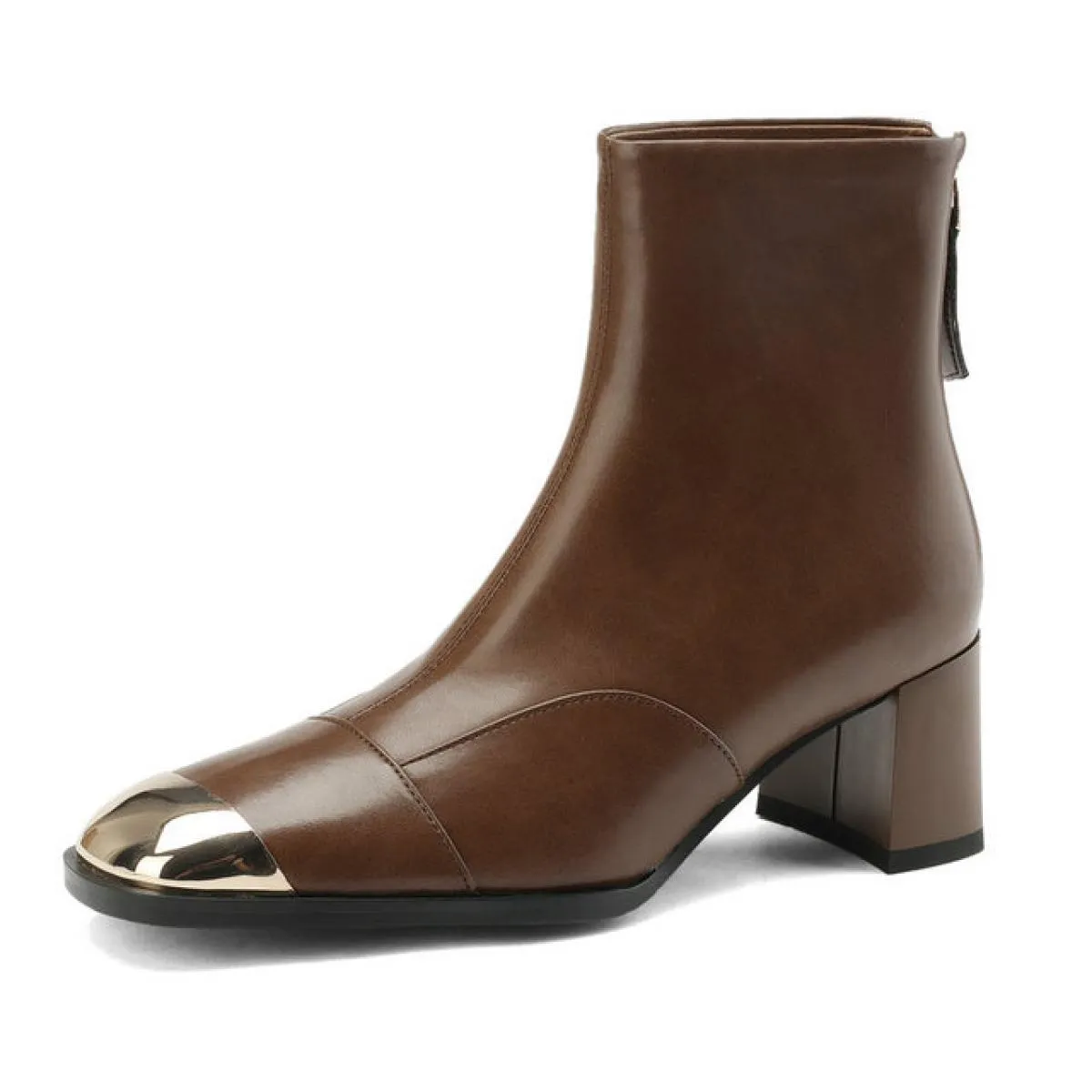 2024 Stivaletti da donna in vera pelle Punta quadrata in metallo Scarpe con tacco alto Abito da donna Signore da ufficio Autunno