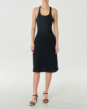 Abito midi nero svasato senza maniche con scollo ampio tondo