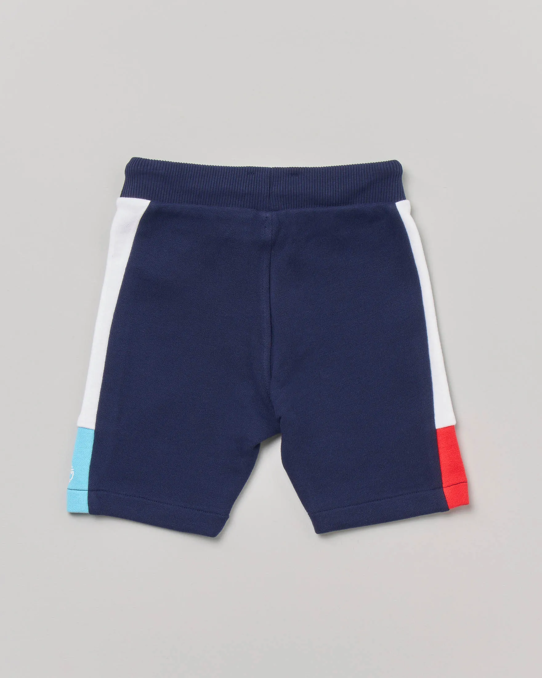 Bermuda blu in felpa di cotone con bande in contrasto colore 6-18 mesi