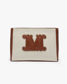 Borsa mare color naturale in canvass di cotone con profili e logo in similpelle cuoio