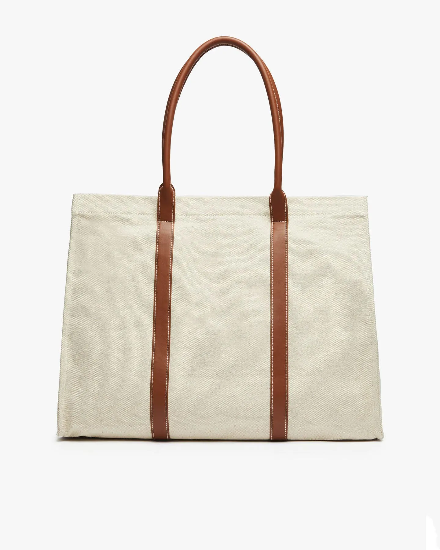 Borsa mare grande effetto raffia color naturale con profili e manici in similpelle cuoio