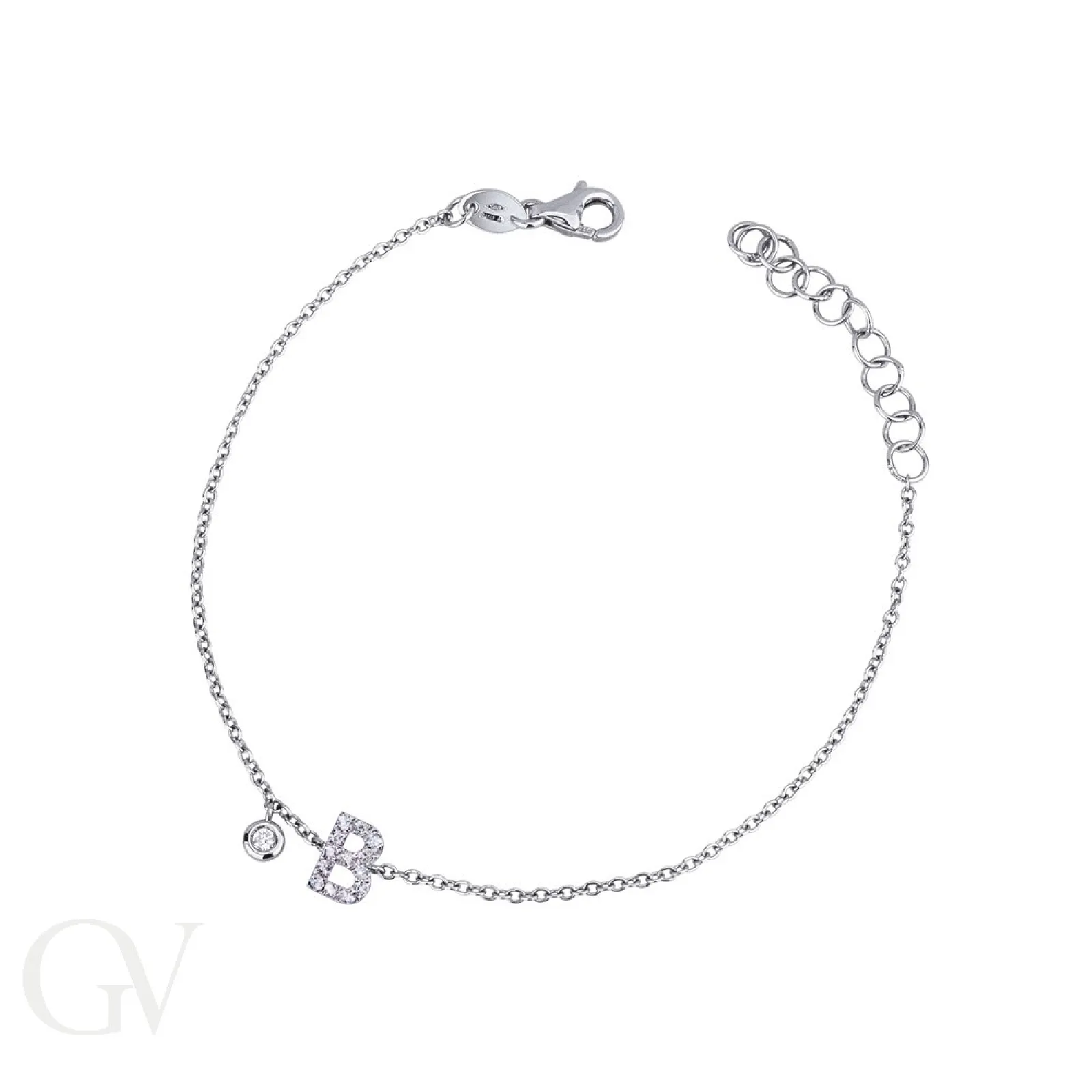 Bracciale lettera B in oro bianco 18k con diamanti