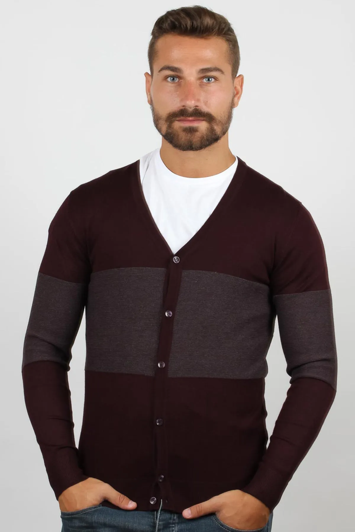 Cardigan uomo con bande a contrasto