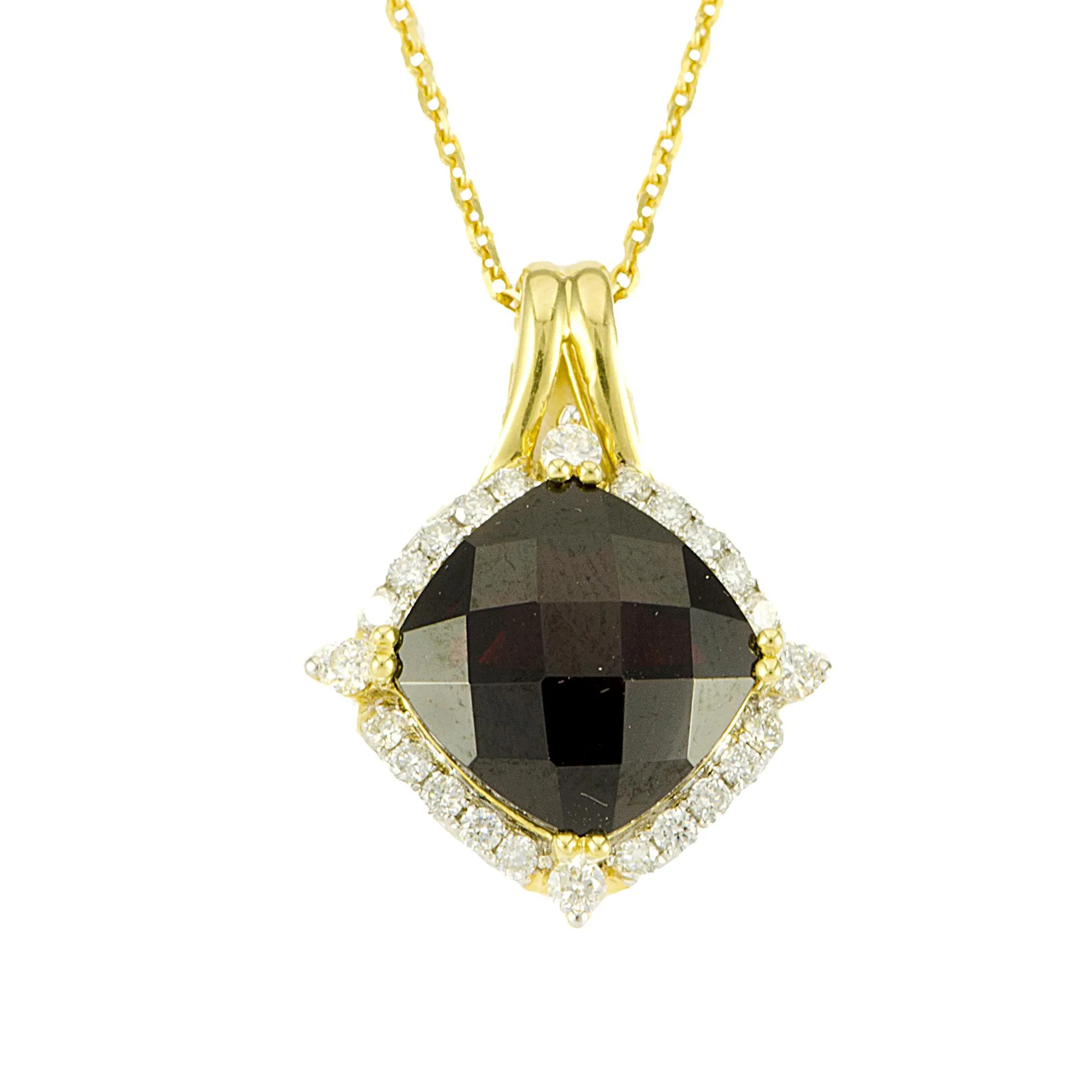 COLLANA IN ORO GIALLO CON PENDENTE PIETRA ROSSA E DIAMANTI CT 0,31