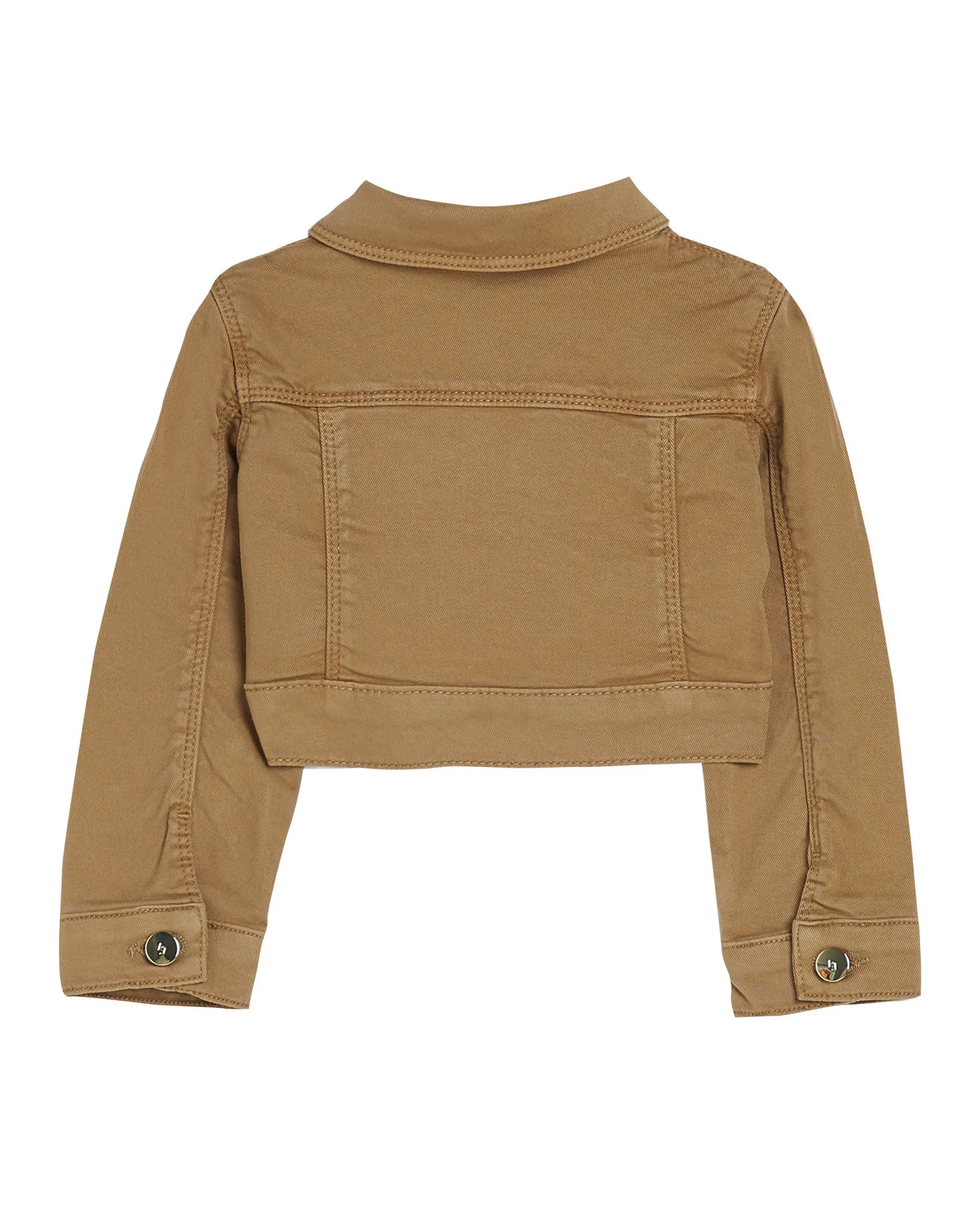 Giacca color caramello in bull di cotone stretch con spilla gioiello 3-7 anni