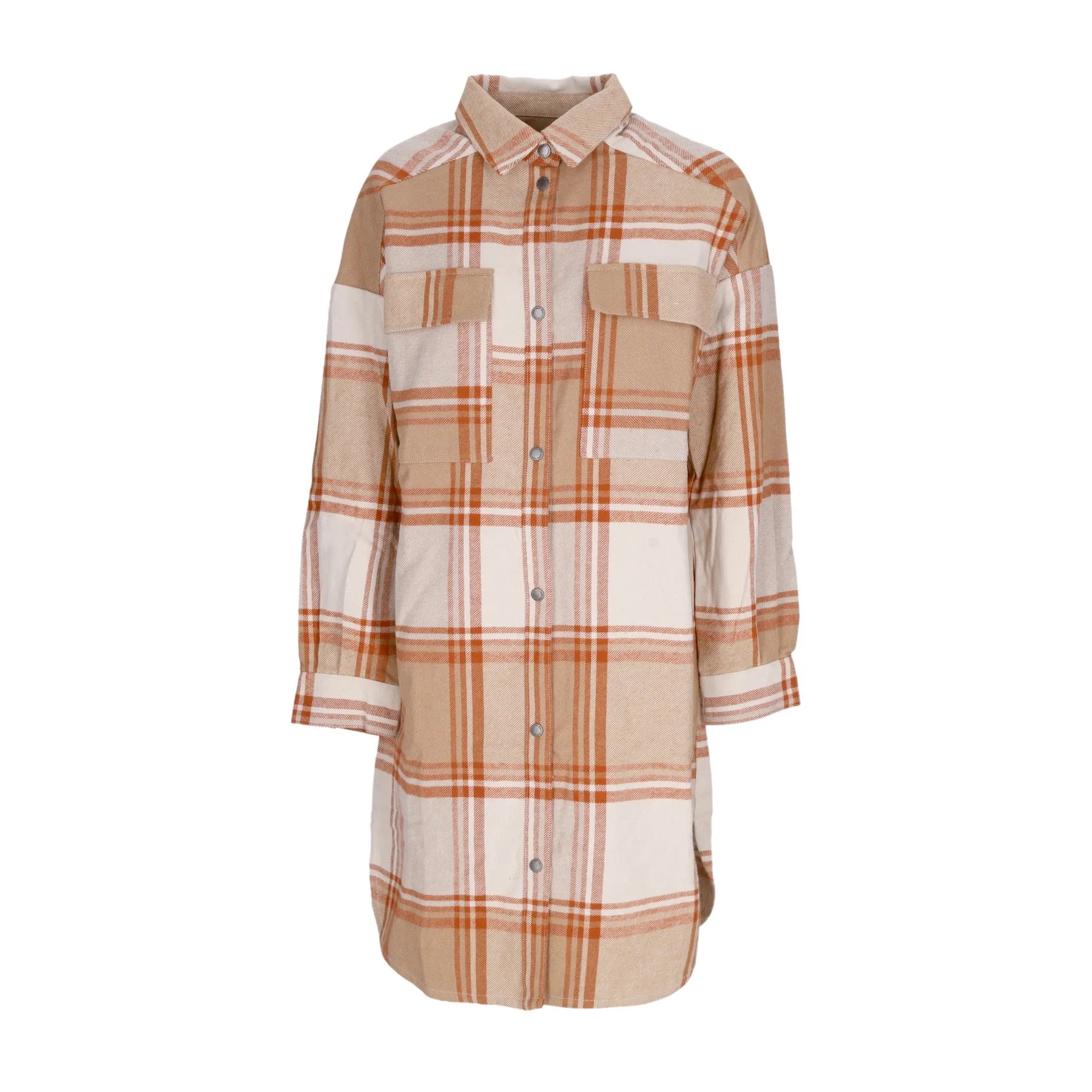 Giacca Lunga Donna W Checky Shirt Jacket Beige