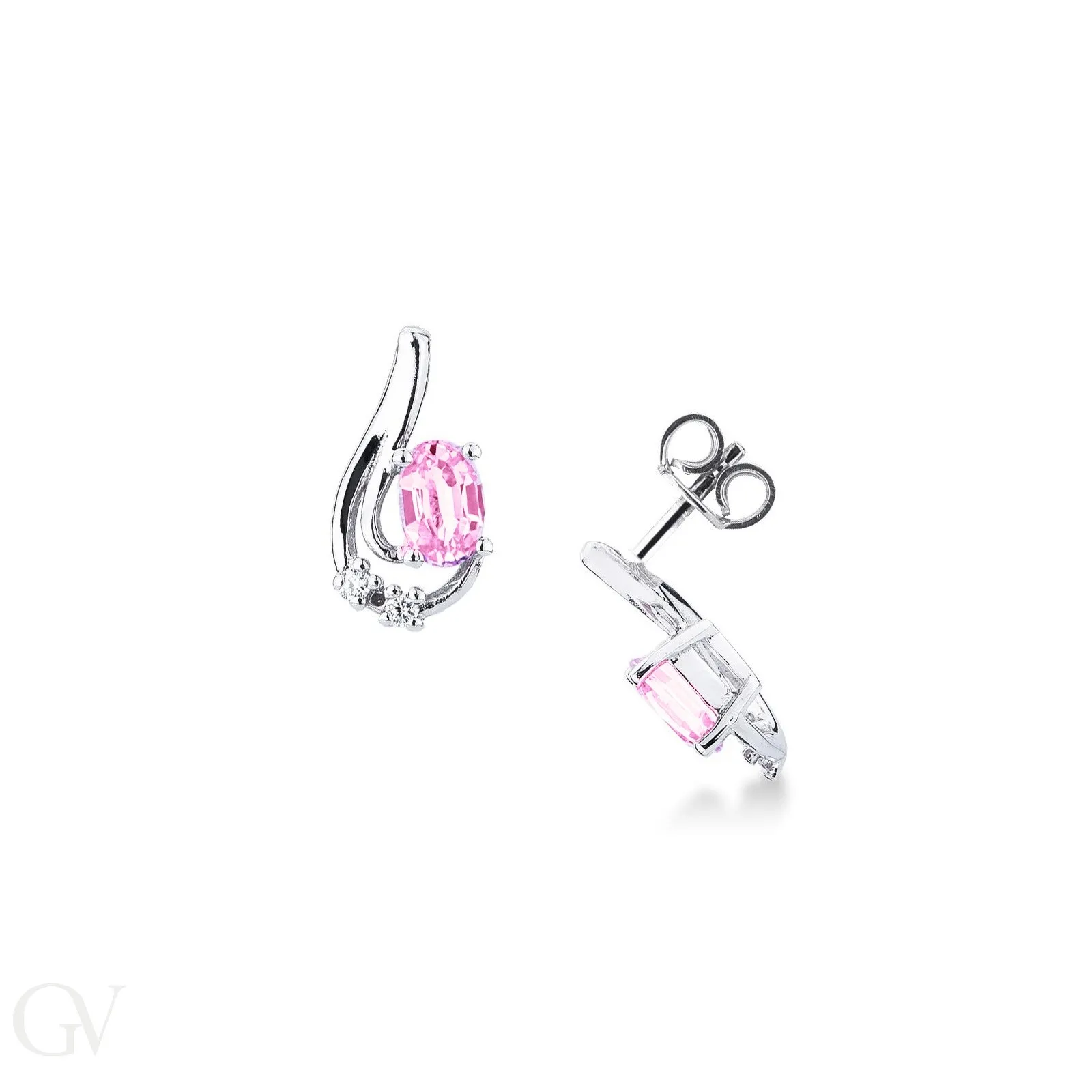 Orecchini in oro bianco 18k con zaffiri rosa ovali e diamanti