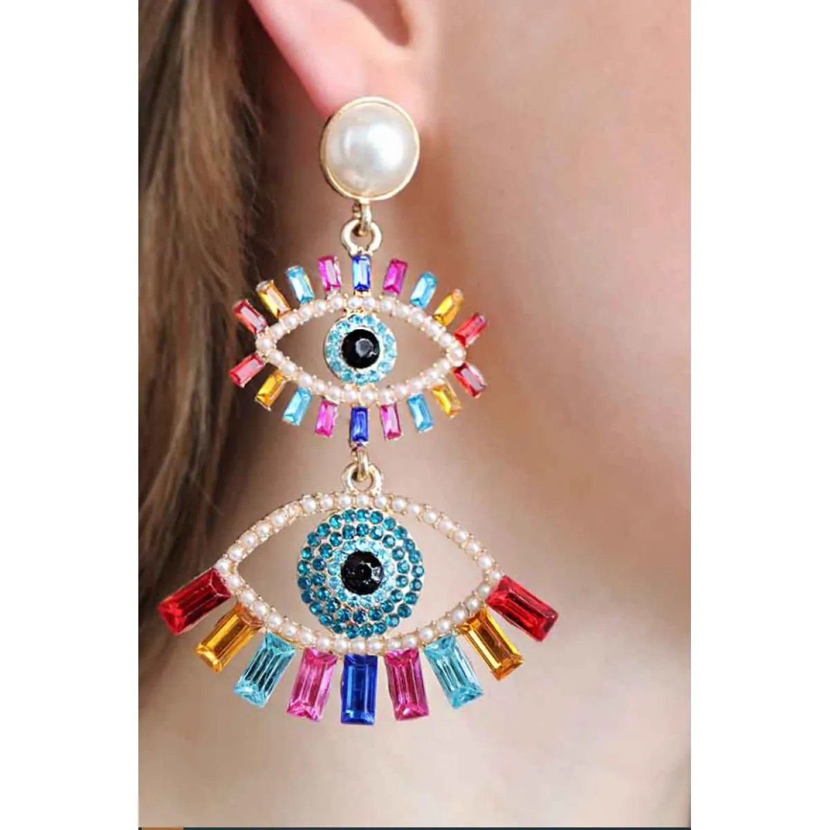 Orecchini pendenti con strass, ART381, multicolore