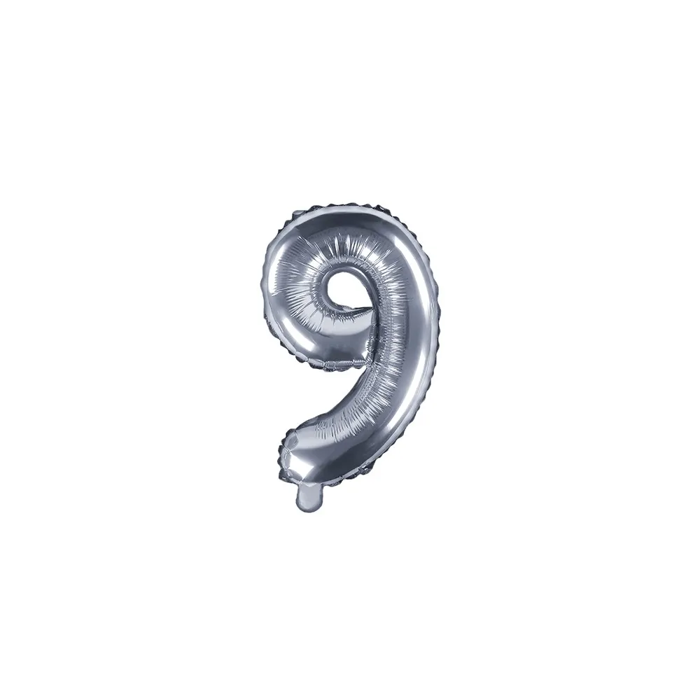 Palloncino Mylar a Forma di Numero 9 Nove Argento 35 cm