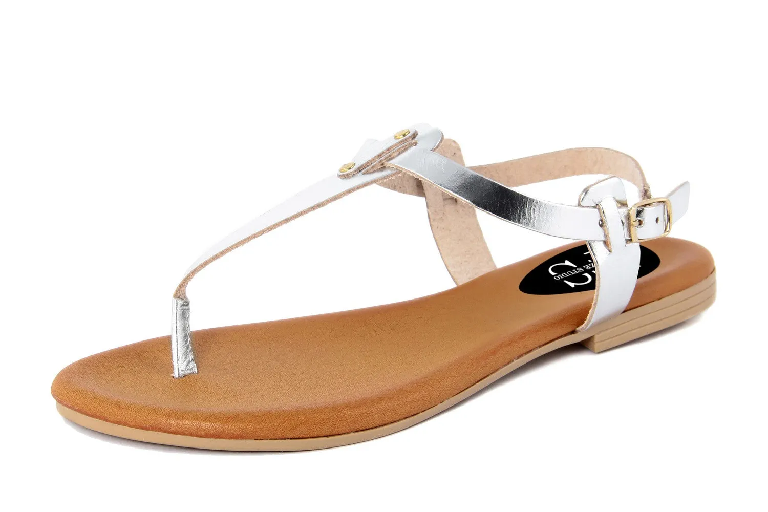 Sandalo flat Donna in Pelle Argentato