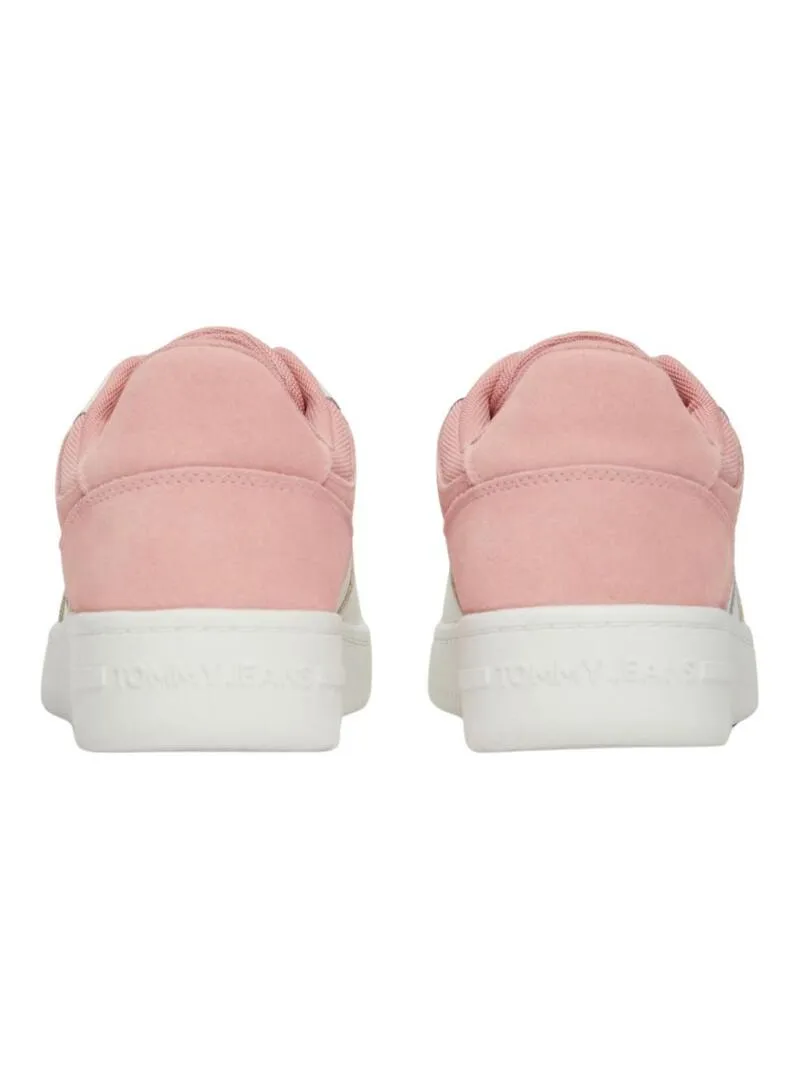 Scarpe Tommy Jeans Basket retro rosa e bianche per donna.