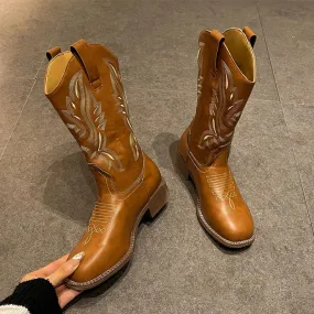 Stivali alti al ginocchio da moto Donna Scarpe con tacco medio Moda 2023 Nuovo inverno Stivali Chelsea Chunky Goth Stivali gladi