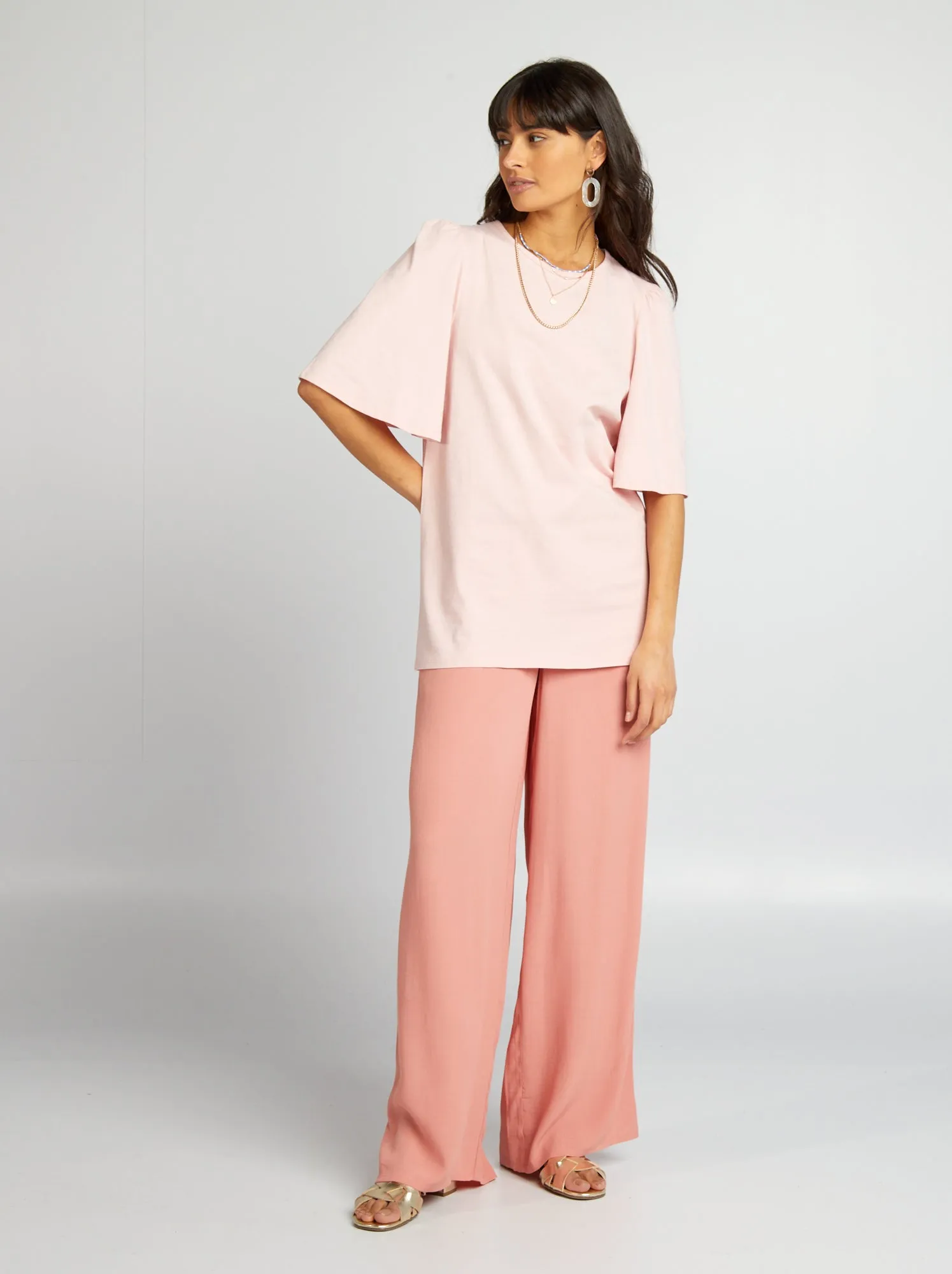 T-shirt scollo tondo a maniche corte - ROSA